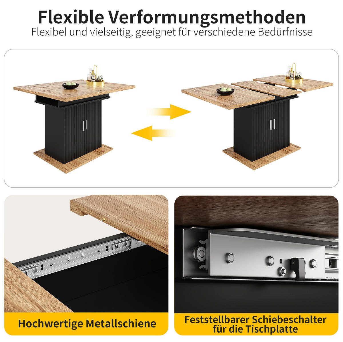 AUSZIEHBARER Esstisch aus MDF mit Stauraum, 110–140/70/76 cm, Schwarz - Schwarz, Holzwerkstoff (140/70/76cm) - Redom