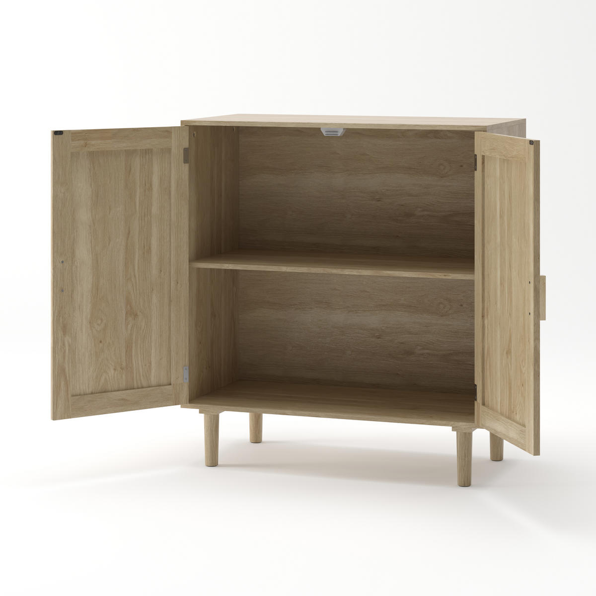 SIDEBOARD DE-38128 80/40/88 cm mit 2 Türen und Rattan-Optik Natur - Naturfarben, Holzwerkstoff (80/88/40cm) - ComfortXL
