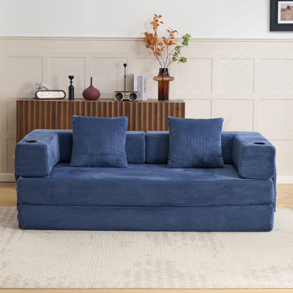 SCHLAFSOFA DE-33515 faltbar mit Becherhalter Dunkelblau - Dunkelblau, Textil (185/60/92.5cm) - ComfortXL