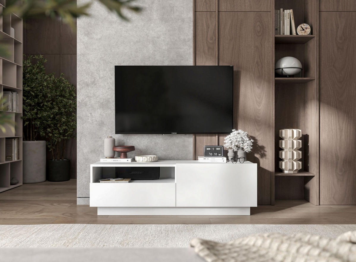 TV-SCHRANK Enjoy Weiß matt Loft Schublade 120 cm - Weiß, Holzwerkstoff (120/37/35cm) - Meble Lindner