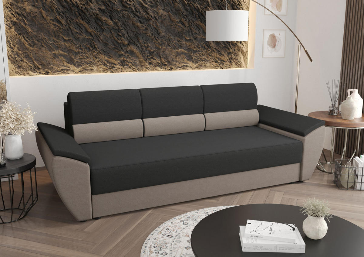 SOFA REBI BIS mit Schlaffunktion RAINBOW 27+83 mit Stauraum - Grau, Textil (80/78/240cm) - Bedante