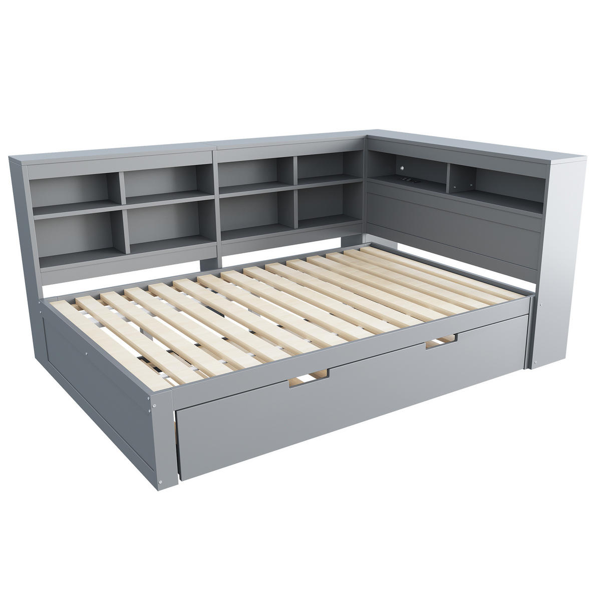 BETT 140/200 cm grau aus Holz mit Bett und USB-Steckdose - Grau, Holz (140/200cm) - OKMYHOME