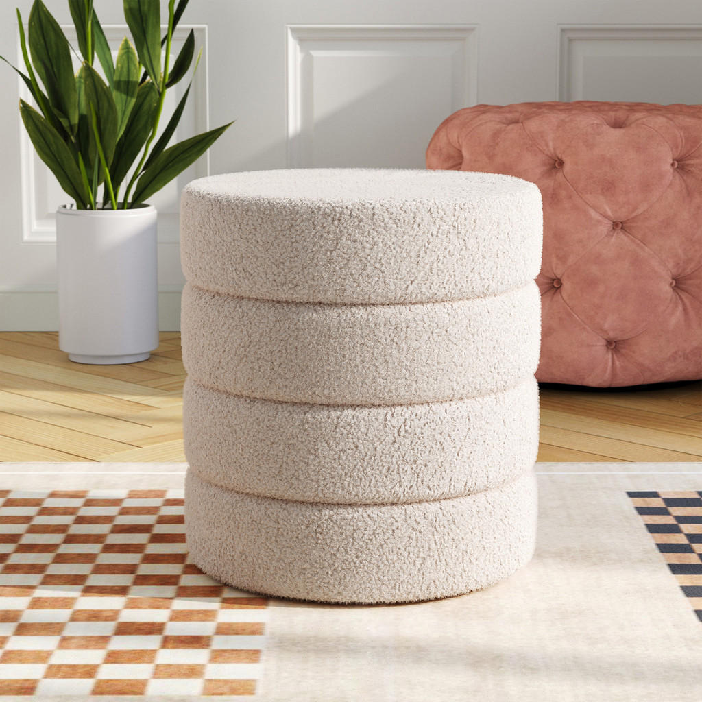 Thumbnail - Livingandhome Fusshocker, Weiß, Textil, Zylindrisch, 42x46x42 cm, Wohnzimmer, Hocker, Sitzhocker