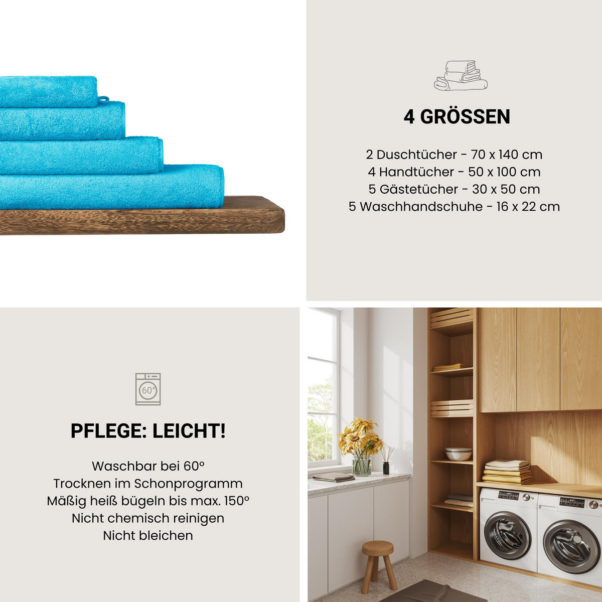 WASCHHANDSCHUHSET Milano - 5-teilig - 16 x 22 cm - Türkis - Türkis, Textil (16/22cm) - SCHIESSER