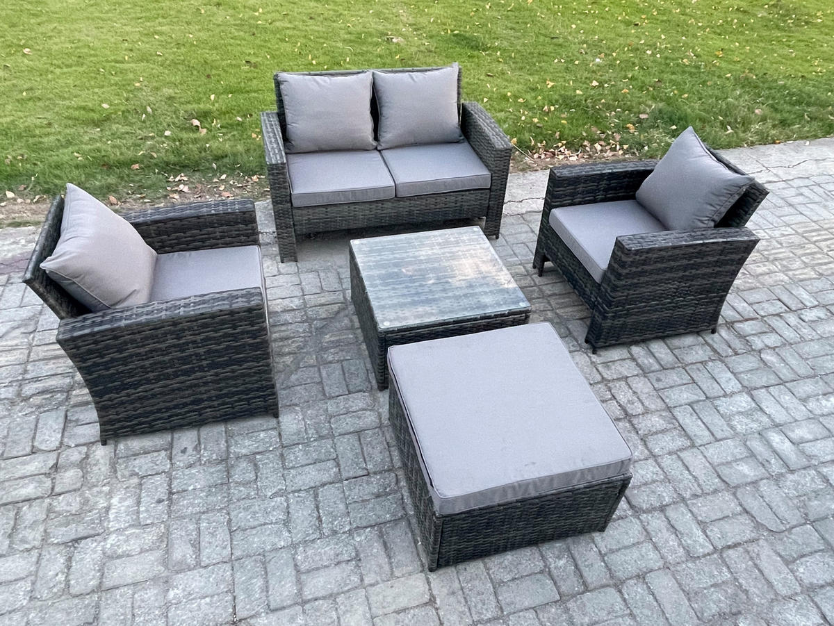 GARTENSOFA Hohe Rückenlehne Polyrattan Dunkelgrau 5-Sitzer - Dunkelgrau, Metall - Fimous