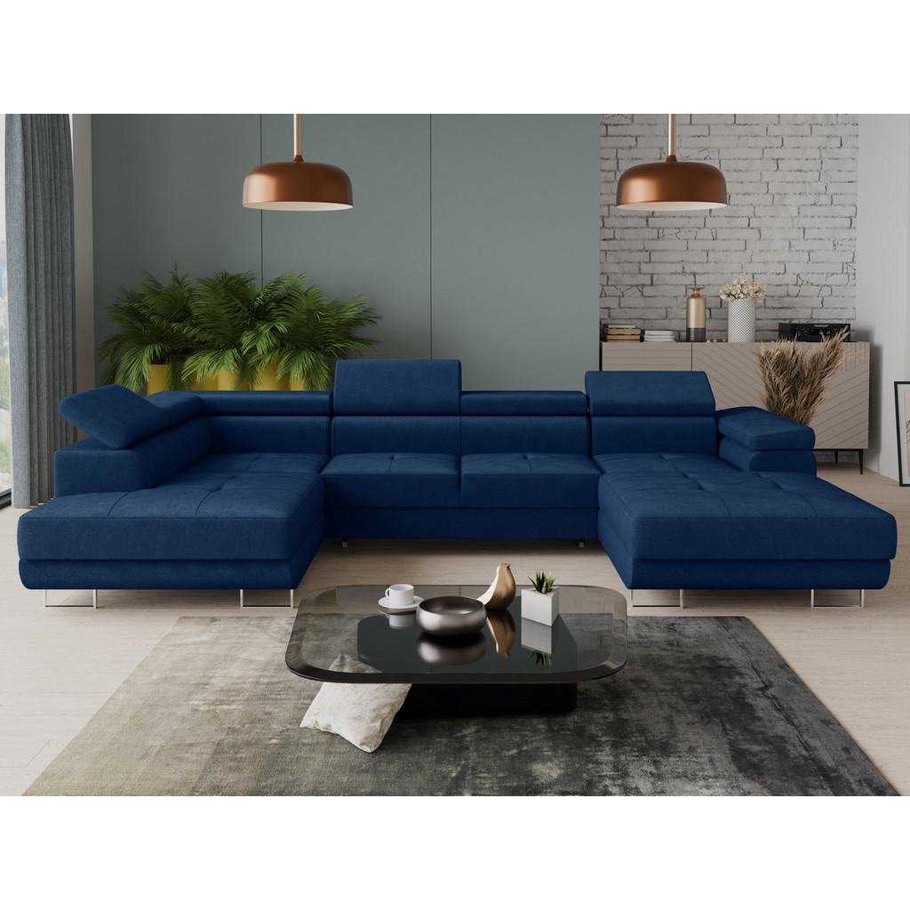 Thumbnail - Sofnet Wohnlandschaft, Blau, Textil, 7-Sitzer, Ottomane rechts,Rechteckig, 348x90x205 cm, Wohnzimmer, Sofas & Couches, W...