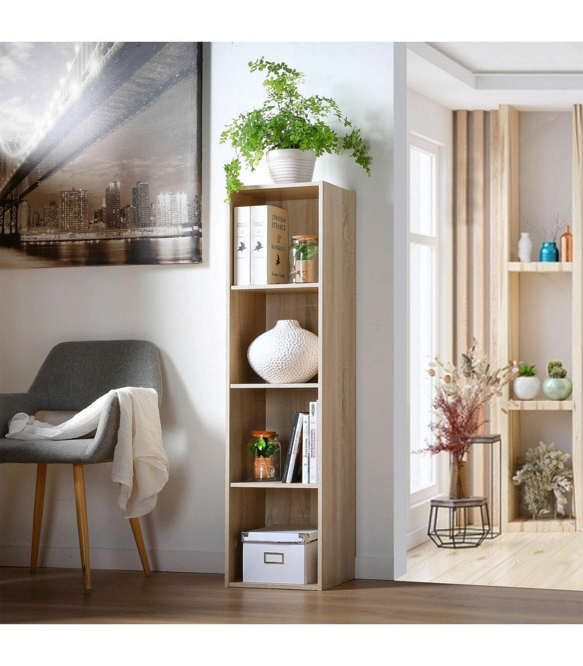 MÃ–BEL mit 4 FÃ¤chern 31,1/29,5/122,5 cm - Eichefarben, Holzwerkstoff (29.5/122.5/31.1cm) - Calicosy