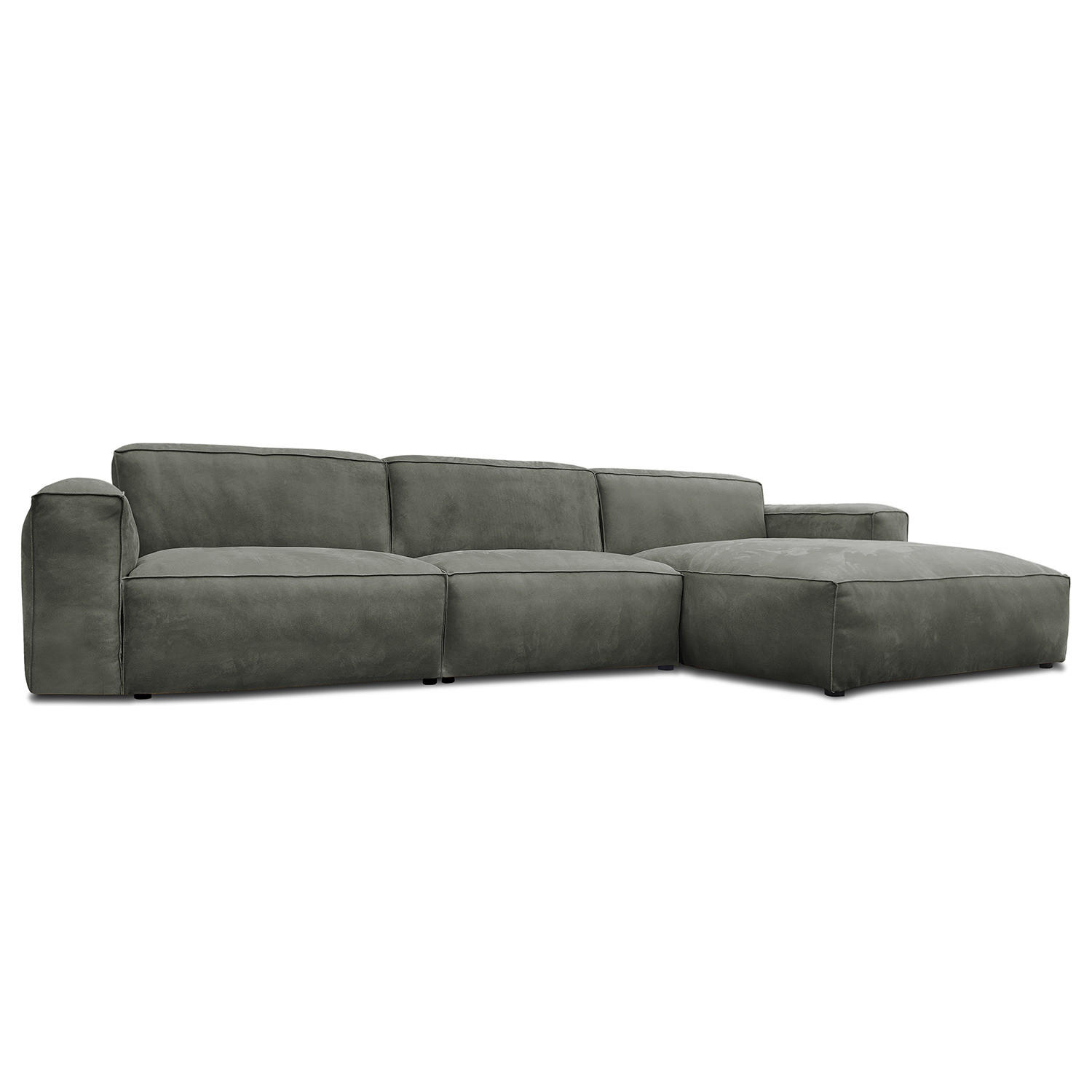 ECKSOFA mit Longchair - Anthrazit/Schwarz, Leder/Kunststoff (345/170cm) - home24