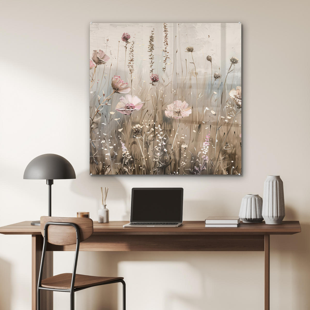 OBRAZ NA AKRYLOVOM SKLE Kvety - Ružová - Moderné - Béžová 90x90 cm - béžová, sklo (90/90cm) - MuchoWow