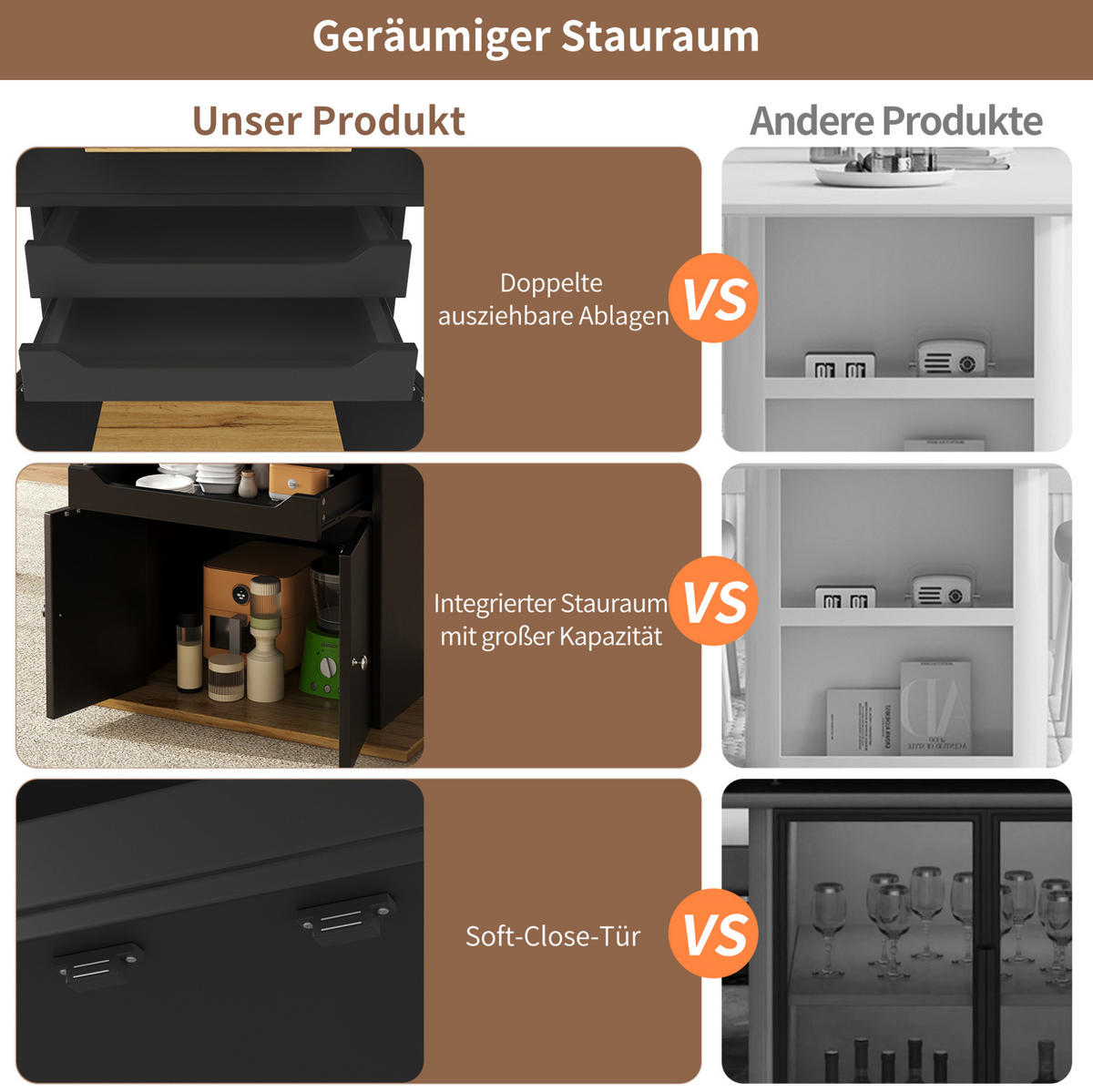 AUSZIEHTISCH 110-140/80/76 cm in Schwarz mit Stauraum für 4-6 Personen - Schwarz, Holzwerkstoff (110/80/76cm) - BEAOK