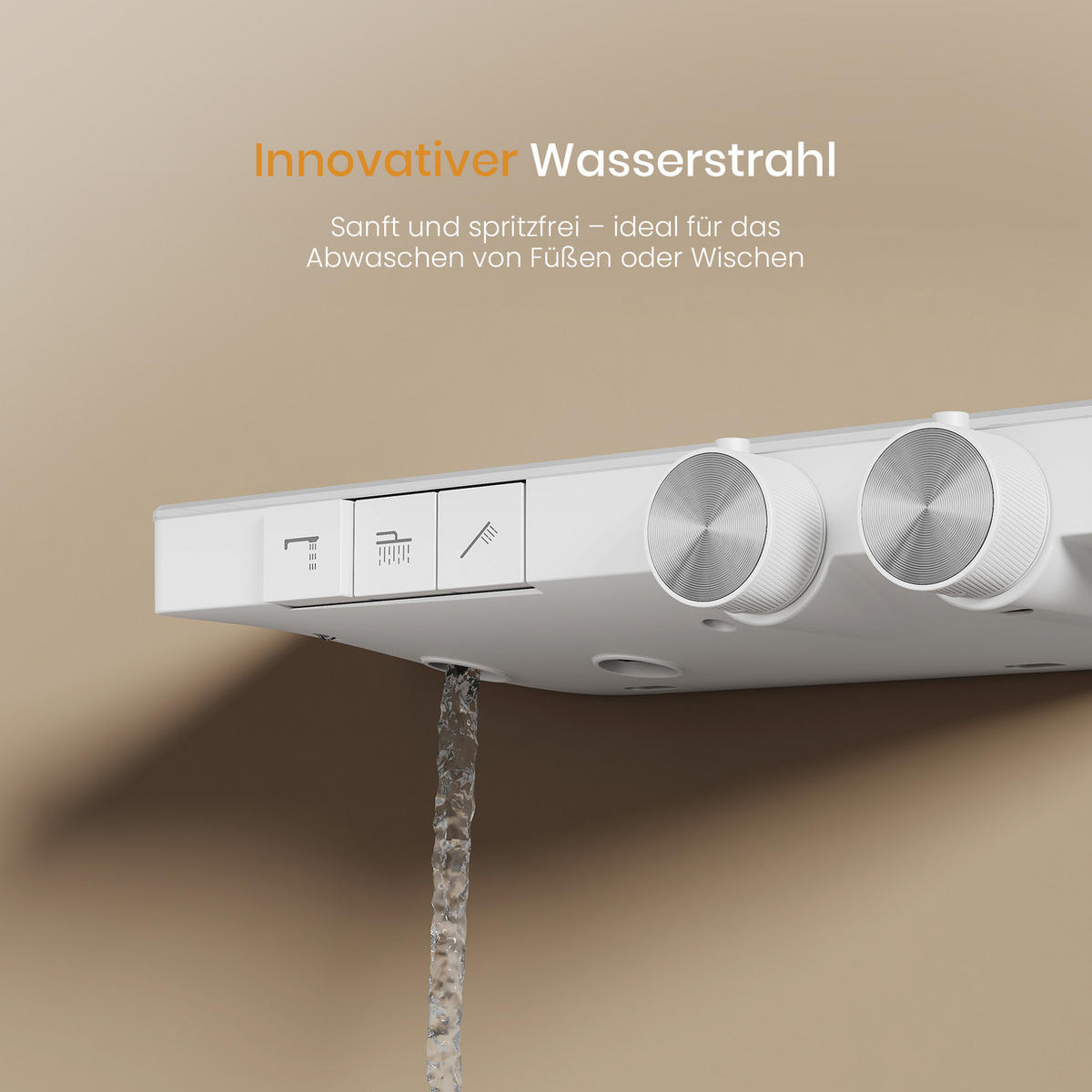 ÜBERKOPFBRAUSESET mit Thermostat Einstellbarer Durchfluss 4-Strahl Mattweiß - Weiß, Metall (40.2/105/57.3cm) - EMKE