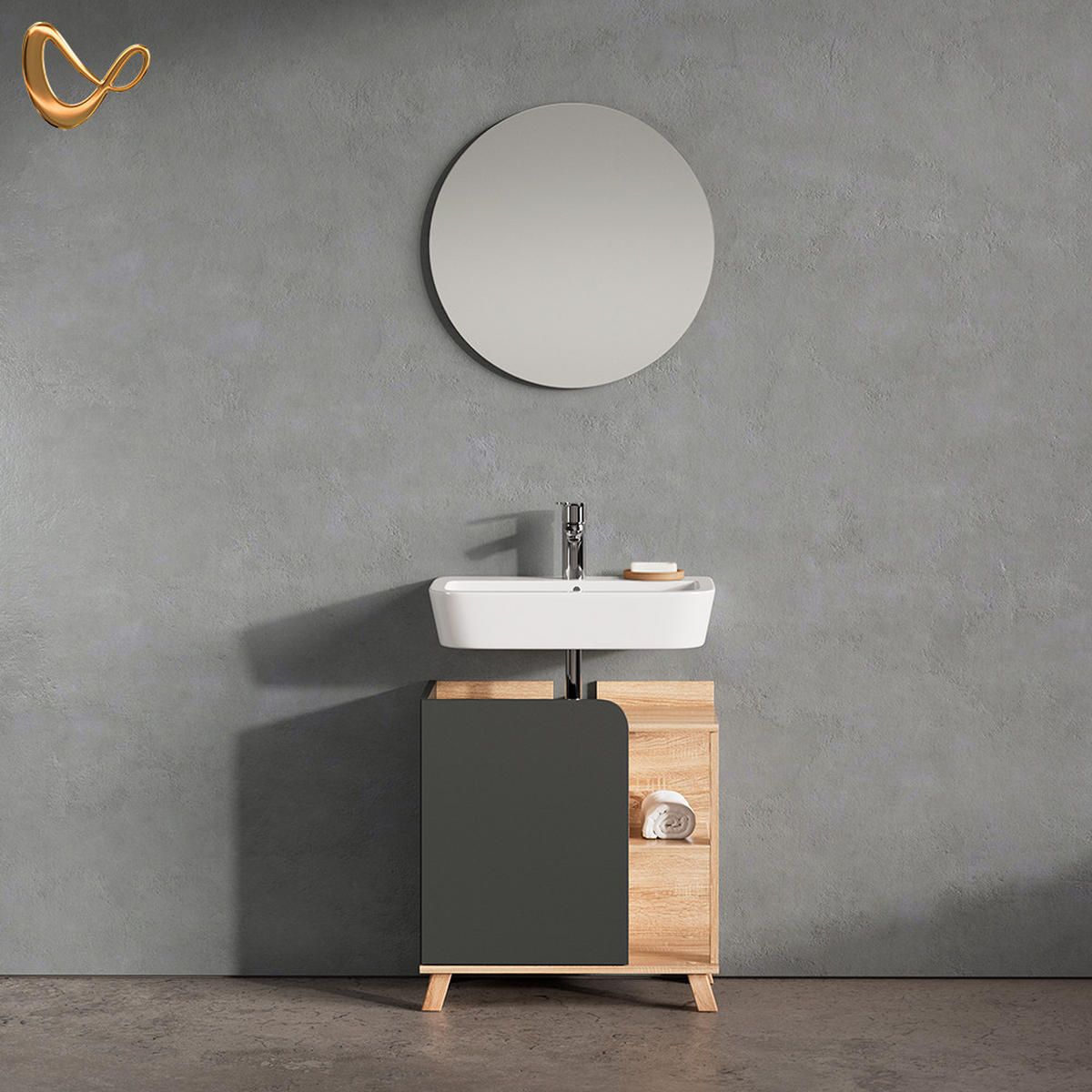 BADMÖBEL-SET Marano Anthrazit 2 Teile - Anthrazit/Sonoma Eiche, Holzwerkstoff (35/65/60cm) - Livinity®