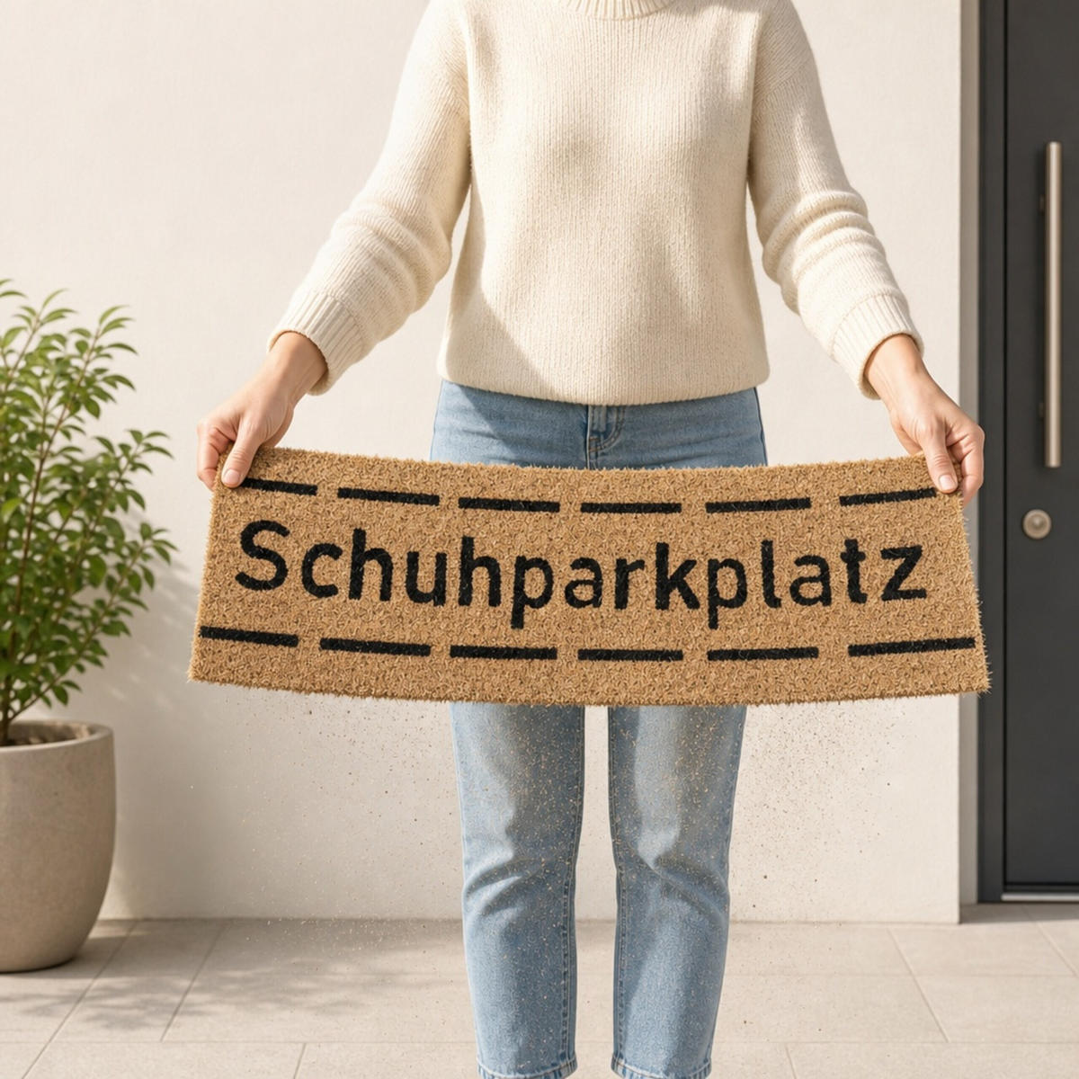 TÜRMATTE Natur Schwarz Kokos rutschfest 75x25 cm - Hellbraun, Kunststoff/Textil (75/25cm) - Relaxdays