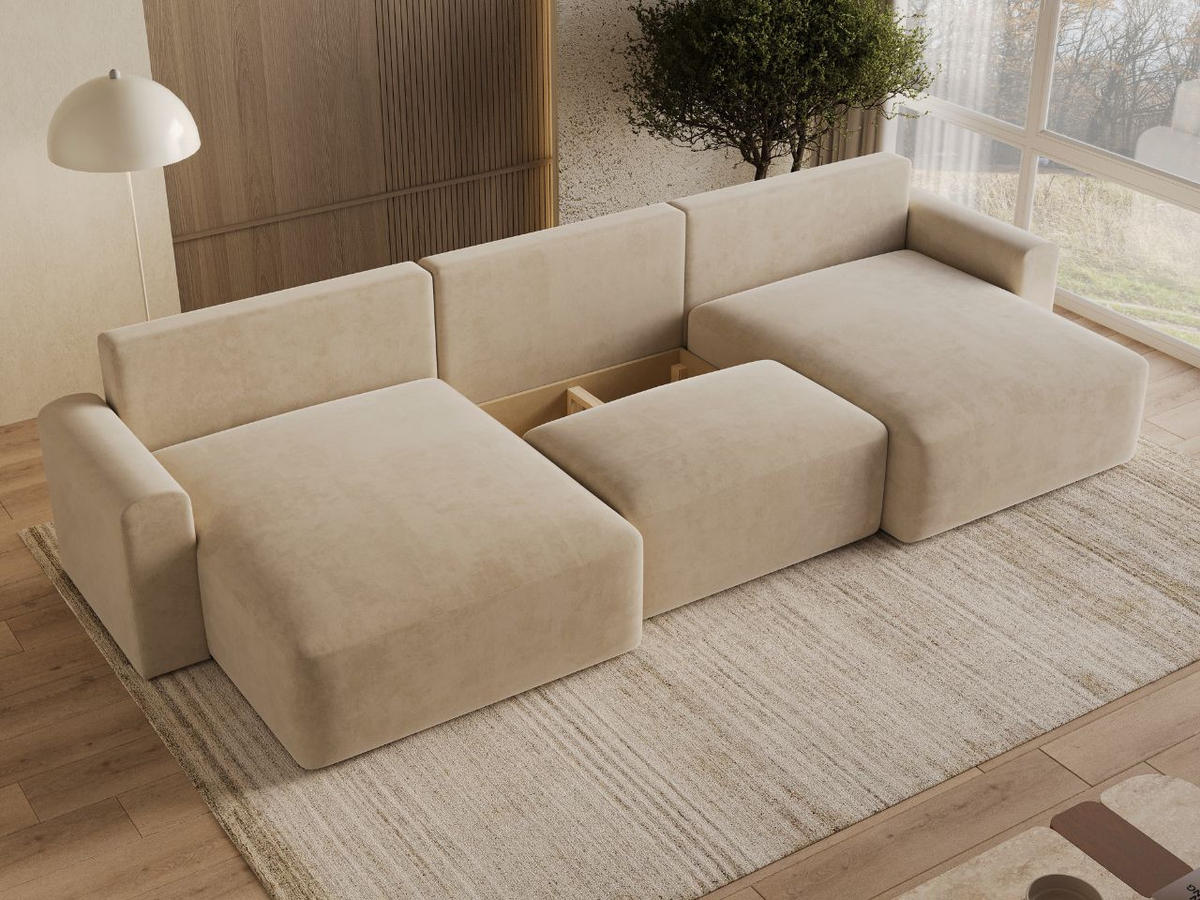 ECKSOFA U Aurora Beige - Beige, Holz/Textil (369/145cm) - Graingold