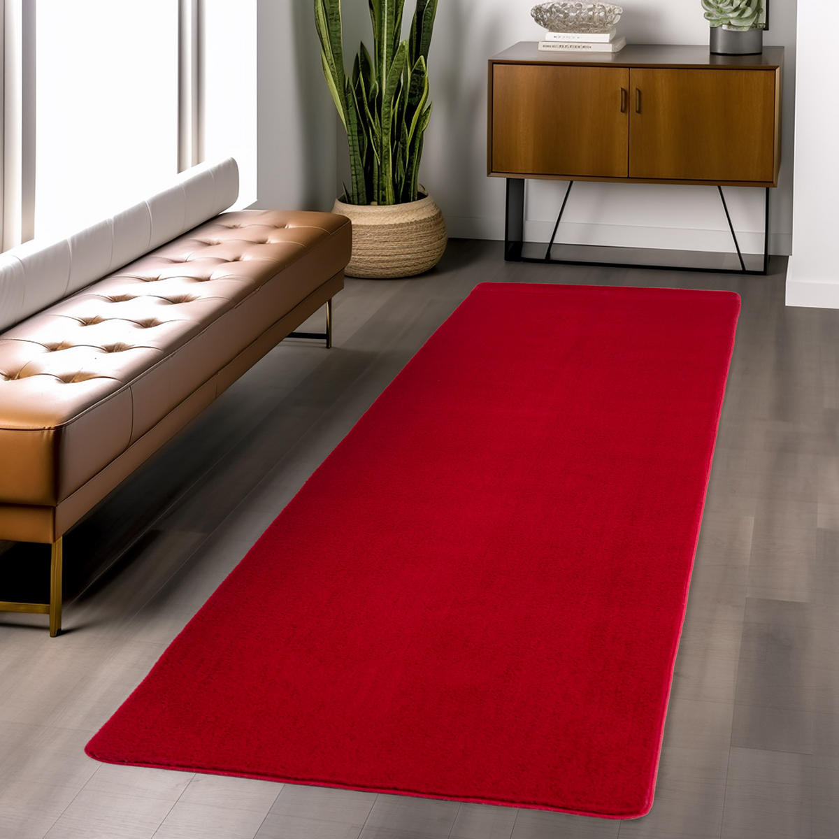 TEPPICH Kurzflor Unifarben Polyester Antirutsch Wohnzimmer Rot Läufer 80x150 - Rot, Textil (80/150cm) - KADIMA DESIGN