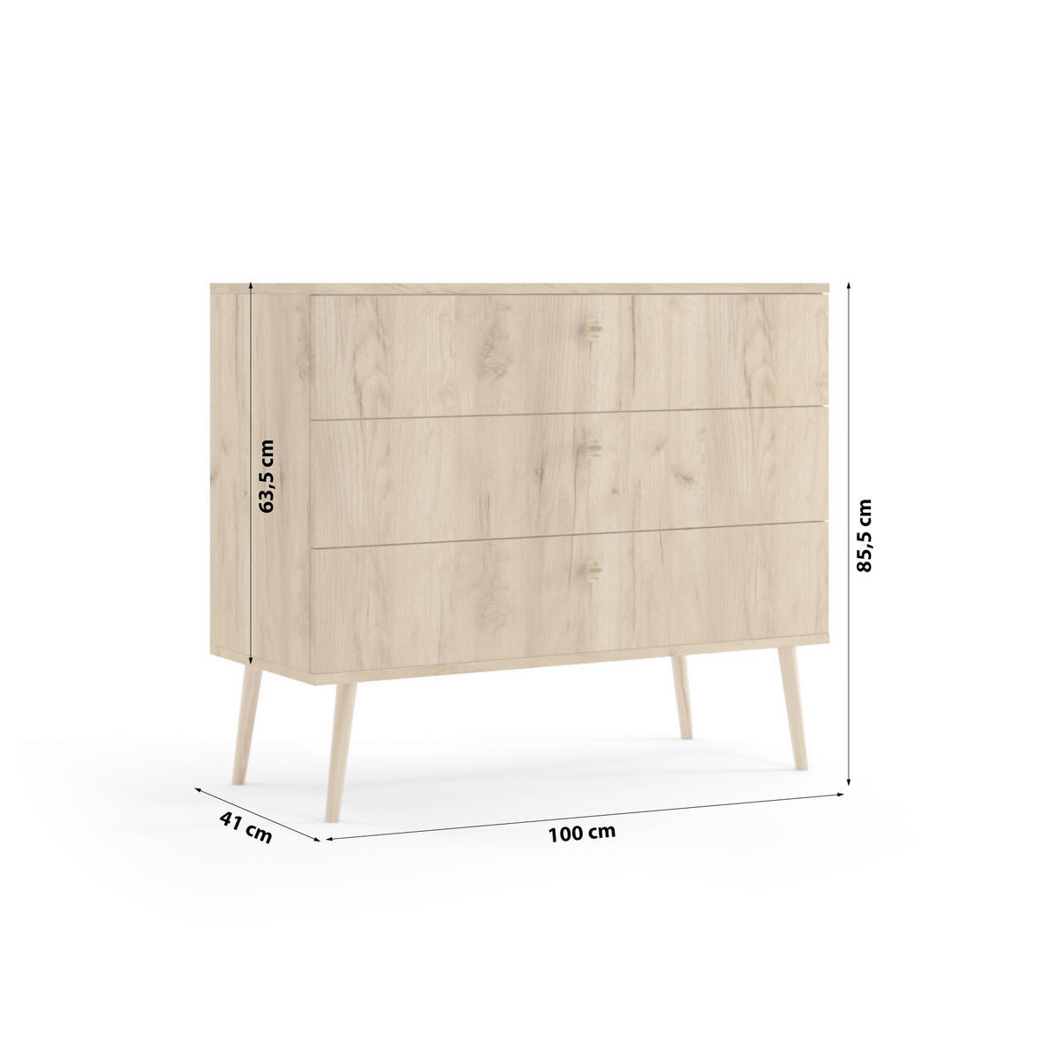 KOMMODE Schrank Kenure Goldene Handwerkseiche - Alteiche, Holzwerkstoff (41/85/100cm) - Fedve