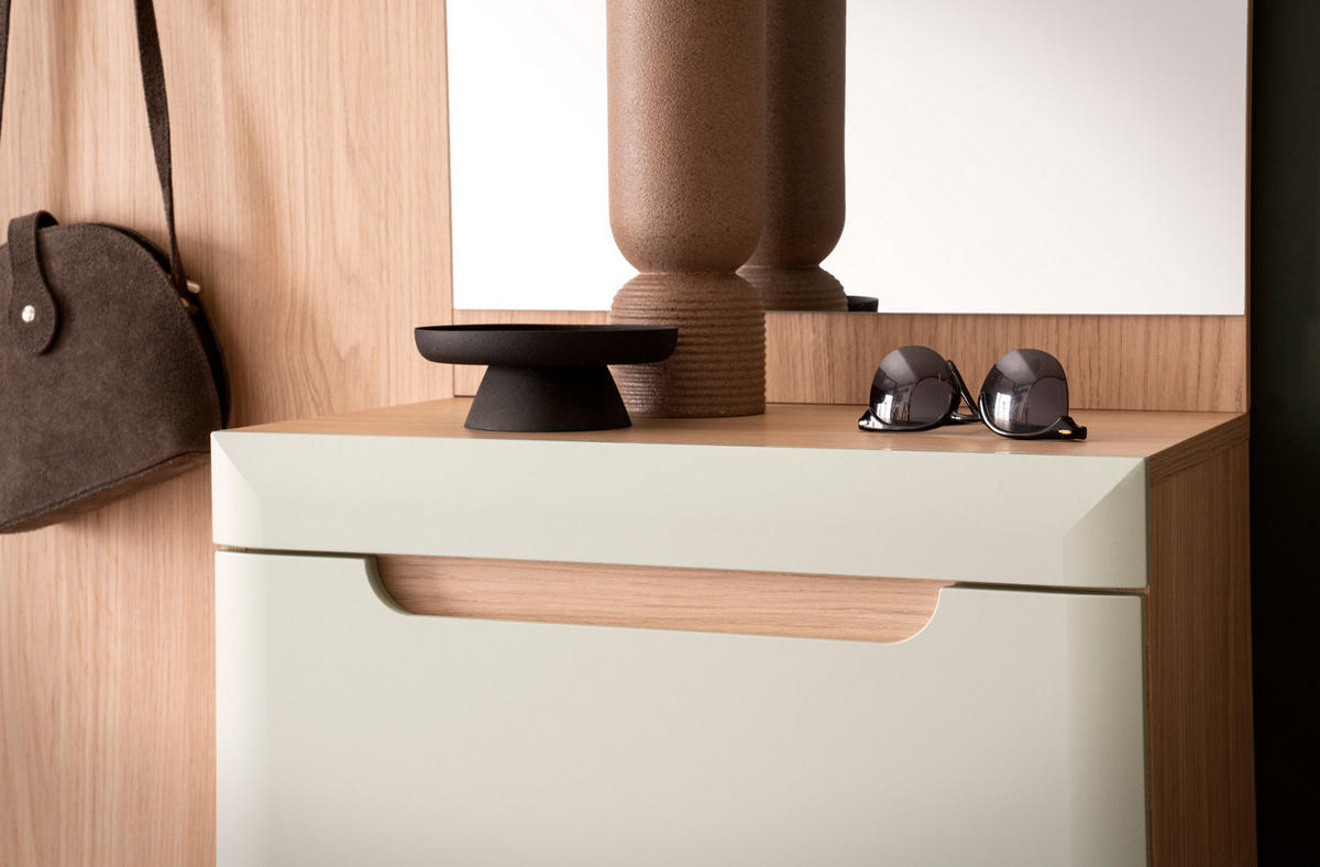 GARDEROBEN-SET 3-teilig Pistazie matt, Scandi Eiche, Garderobenkombination skandinavisch 227 x 197 cm - Eichefarben/Pastellgrün, Glas/Holz (237/200/40cm) - Furn.Design