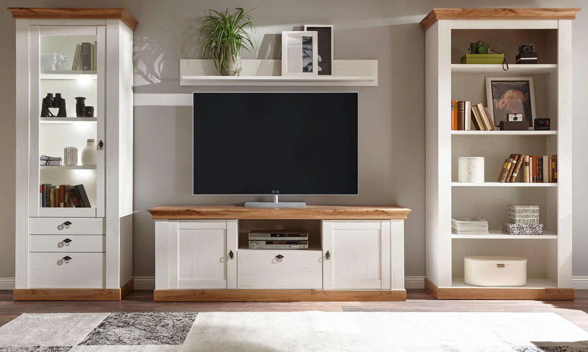 REGAL weiß Pinie, Eiche Wotan, Landhaus Standregal 102 x 202 cm - Eiche Wotan/Weiß, Holzwerkstoff (102/204/44cm) - Furn.Design