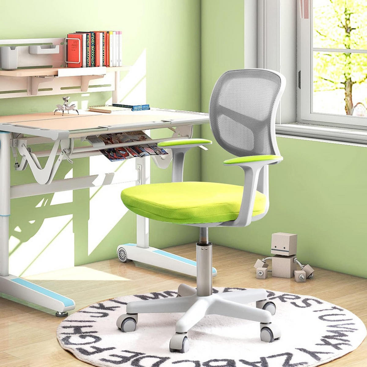 KINDER‑BÜROSTUHL 360°drehbar grün - Grün, Kunststoff (54/80/54cm) - COSTWAY