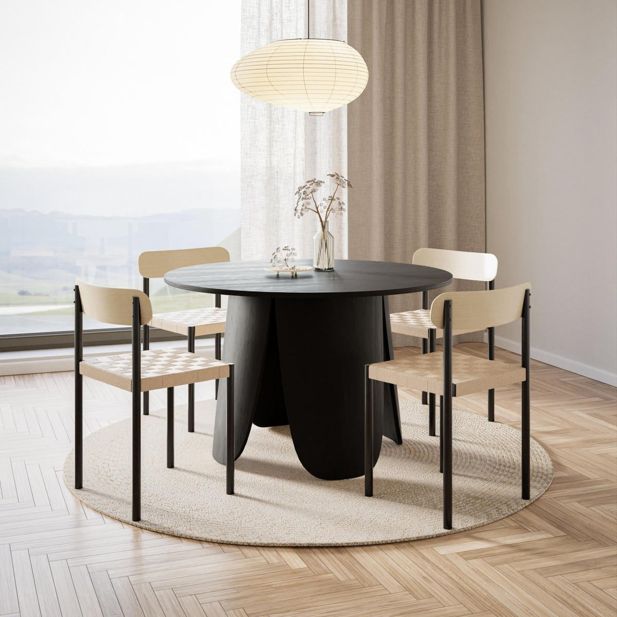 ESSZIMMERSTUHL mit Seilgeflecht Humalpa Eiche / Natur - Beige/Schwarz, Metall (51/78/42cm) - Selsey