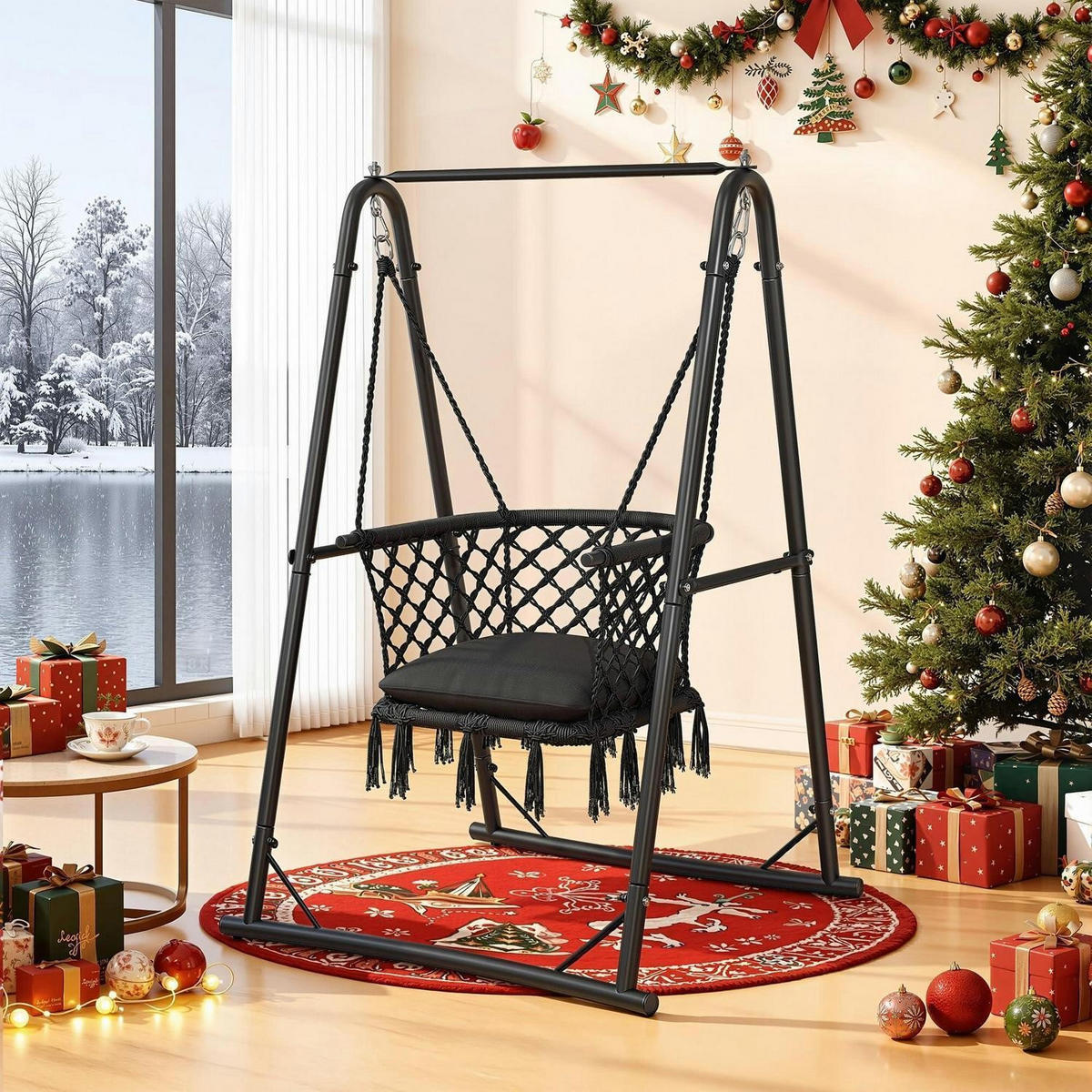 HÄNGESESSEL mit Gestell Grau 150 kg - Schwarz, Metall (93/1.5/105cm)