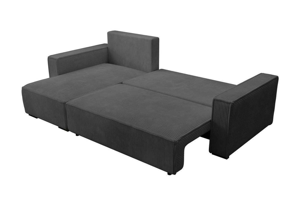 ECKSOFA CUDDY L, Eckcouch in L-Form mit Schlaffunktion und Bettkasten, Farbe: Dunkelgrau, Cordstoff, Ottomane Links - Dunkelgrau, Textil (240/140cm) - Storez24