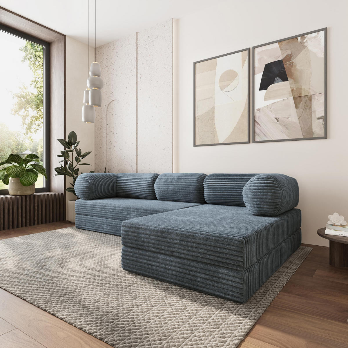 ROHOVÁ SEDAČKA ETERA modulární Boneless pohovka s funkcí spaní, šedá TILIA 85 - šedohnědá, textil (270/160cm) - MASSENO