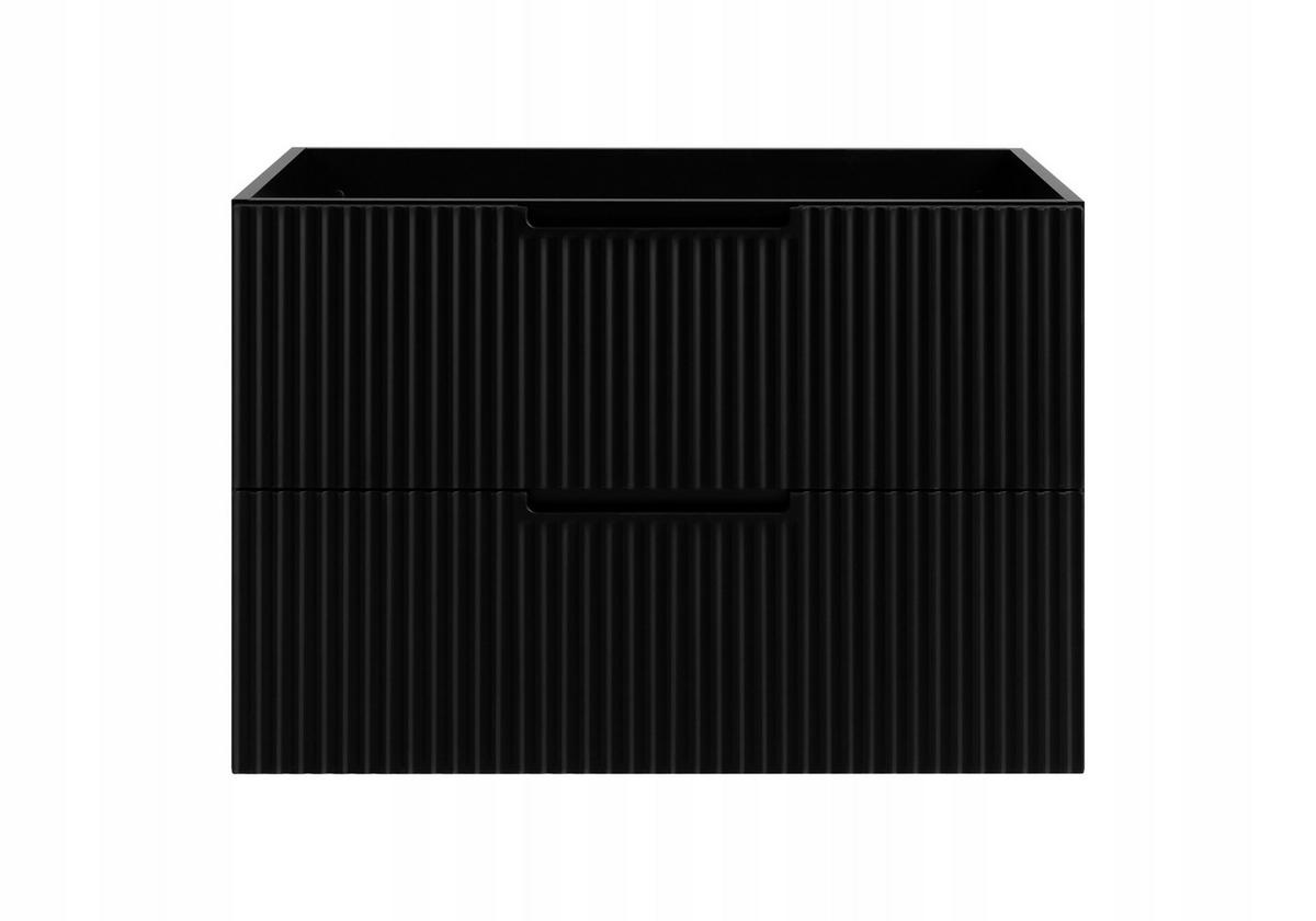 WASCHBECKUNTERSCHRANK VENA 160 cm mit Arbeitsplatte Farbe: Eichen Craft gerillte Vorderseite Matt Schwarz - Eichefarben/Schwarz, Holzwerkstoff (160/58/46cm) - Rodan