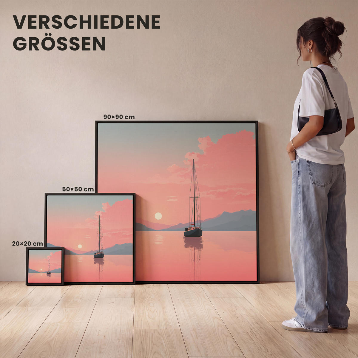 LEINWAND Bilder mit Rahmen - Segelboot - Rosa Meer - Sonnenuntergang - Berge - 20x20 - Rosa, Textil (20/20cm) - OnlyWow
