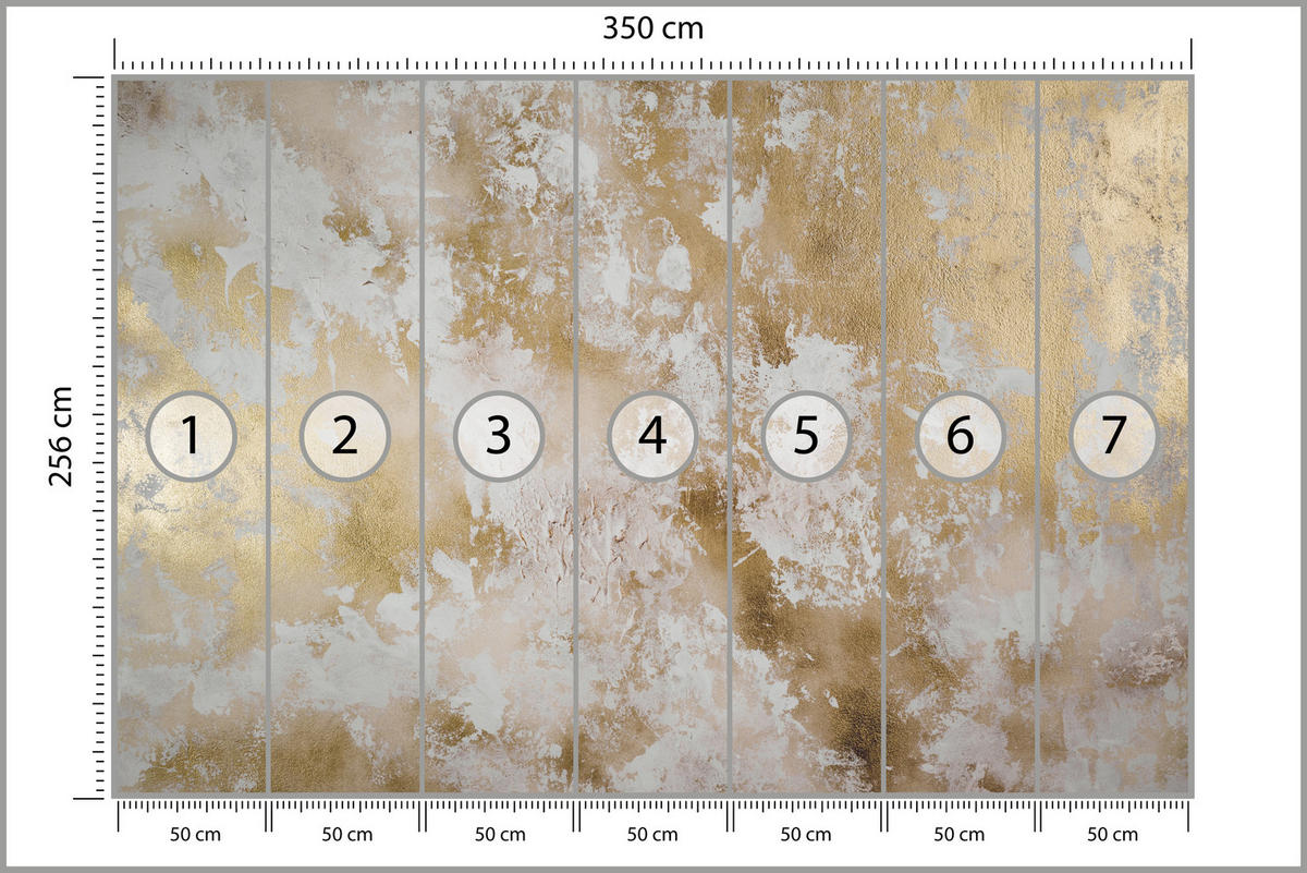 FOTOTAPETE für Wohnzimmer Modern Beton Gold Ornamente 350x256 - Beige/Braun, Papier (350/256cm) - Muralo