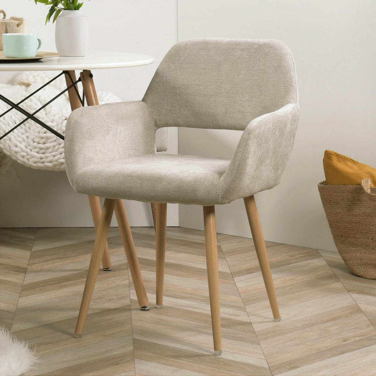 ARMLEHNSTUHL-SET 2 Stück in Eisen Mikrofaser - Beige, Textil/Metall (55/78/53cm) - Meubles Cosy