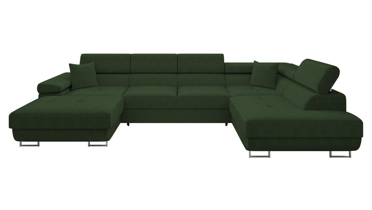 WOHNLANDSCHAFT Torezio Bis Cord, Seite: Rechts - Grün, Holz/Textil (346/90/203cm) - MIRJAN24