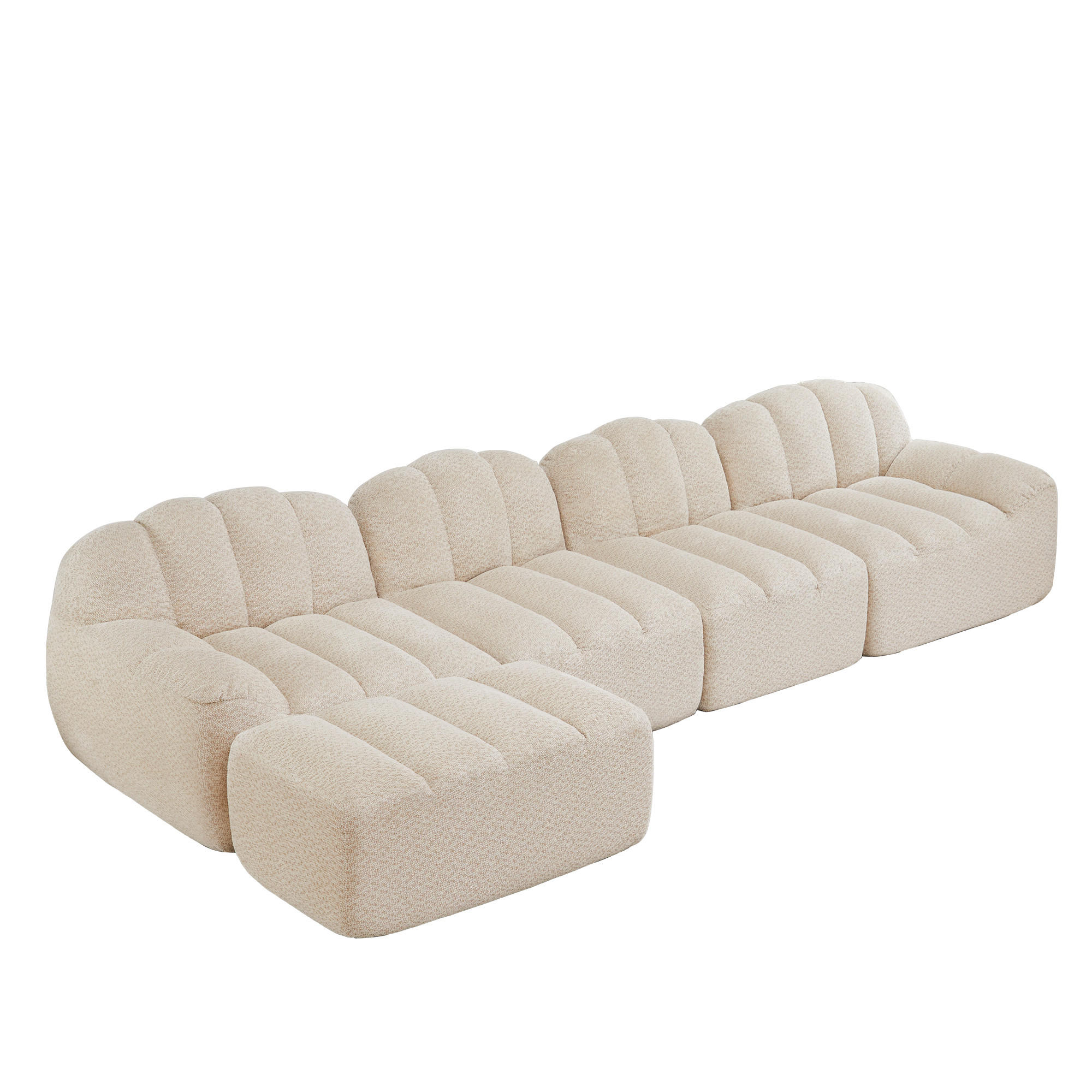 ECKSOFA 366×165×79 cm aus Granuliertes Fleece rahmenlos modular mit Ottoman, weiß - Weiß, Textil (165/366cm) - Luhomfu