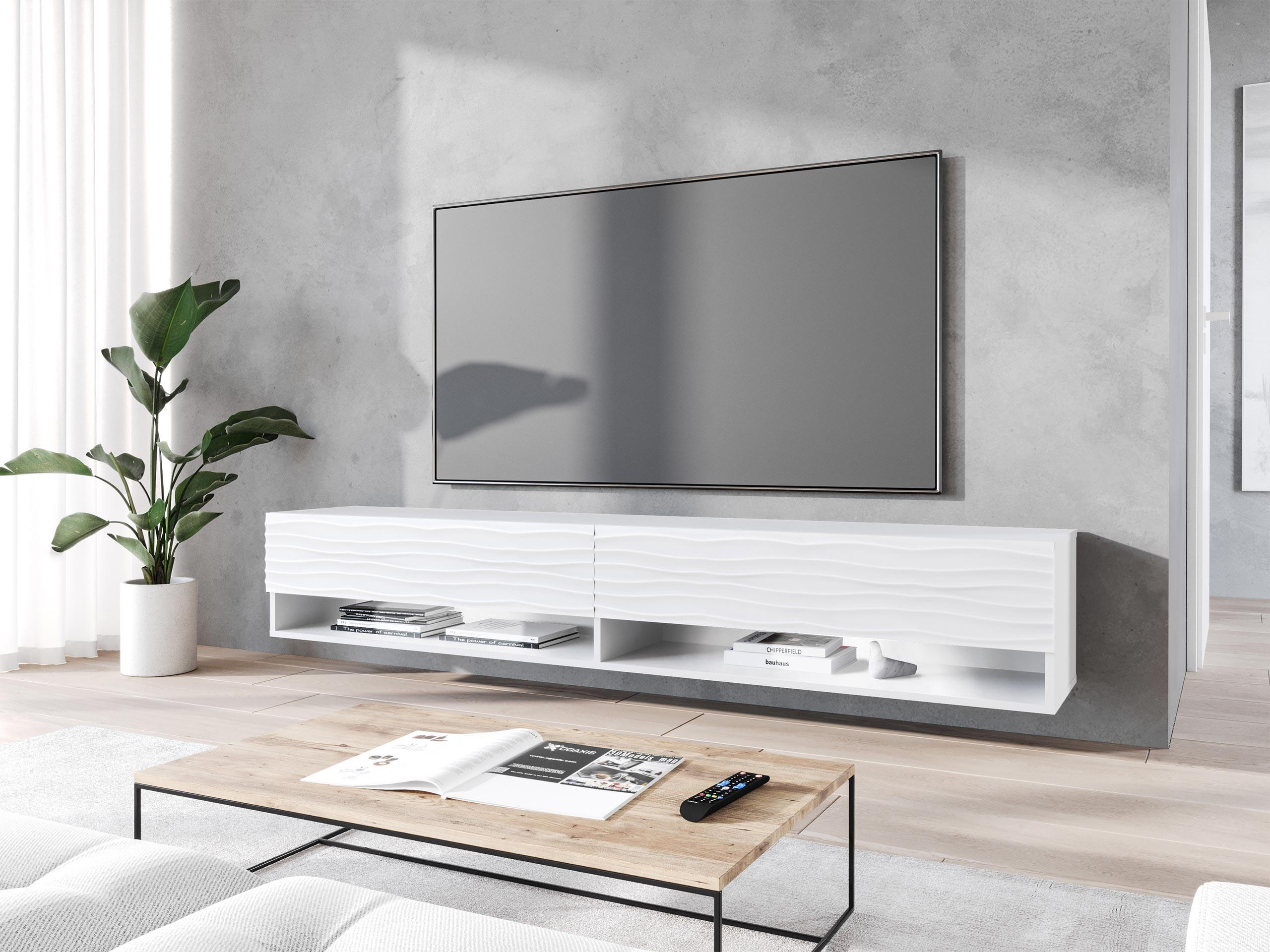 TV-LOWBOARD A180 MDF mit RGB LED Beleuchtung - Alufarben/Weiß, Holzwerkstoff/Kunststoff (180/30/33cm) - MIRJAN24