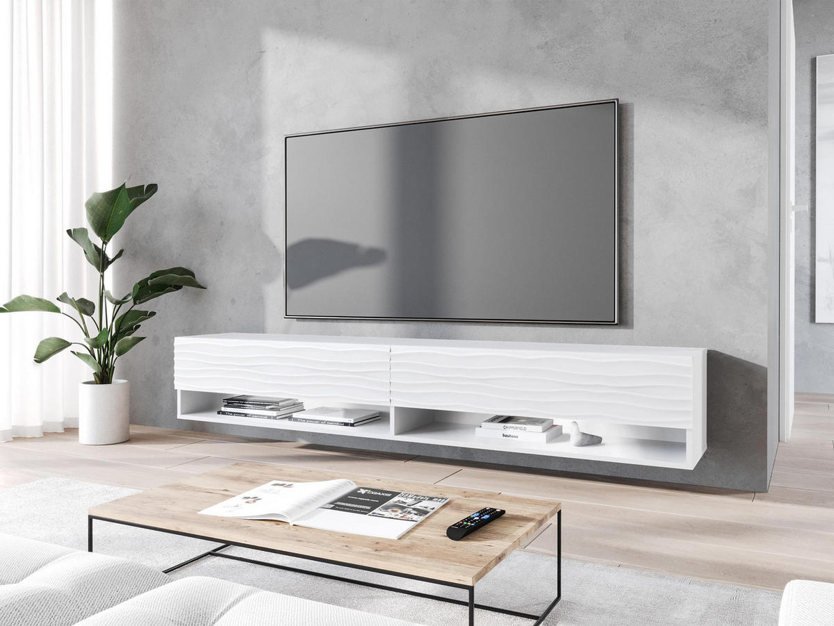 TV-LOWBOARD A180 MDF mit RGB LED Beleuchtung - Alufarben/Weiß, Holzwerkstoff/Kunststoff (180/30/33cm) - MIRJAN24