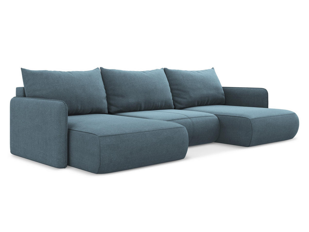 WOHNLANDSCHAFT Strukturstoff Stoff Blau - Blau/Schwarz, Kunststoff/Textil (290/86/148cm) - Makamii