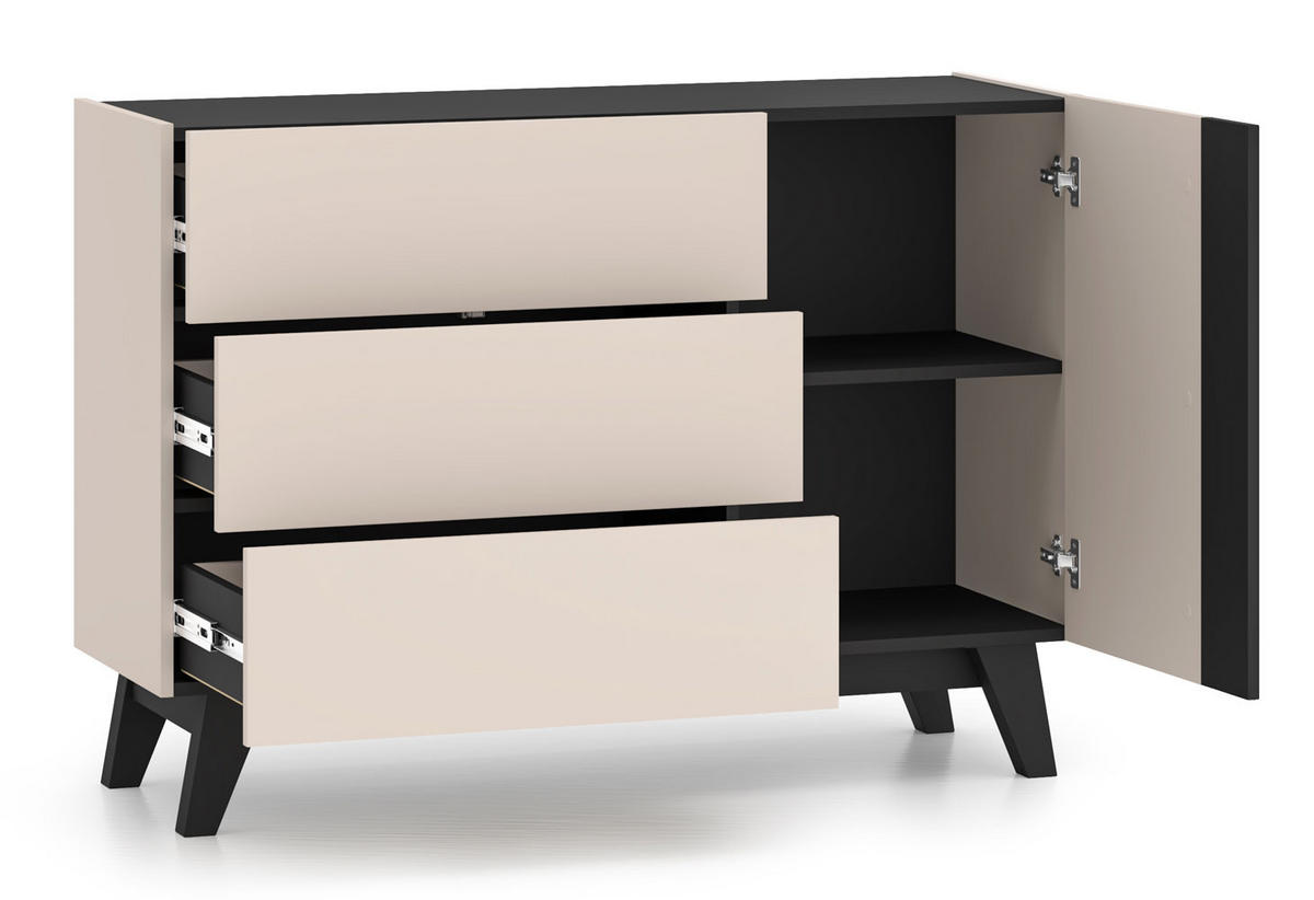 KOMMODE Freshion Kaschmir / Schwarz 120 / 40 / 85cm - Kaschmir/Creme, Holz/Holzwerkstoff (120/85/40cm) - Feldmann-Wohnen