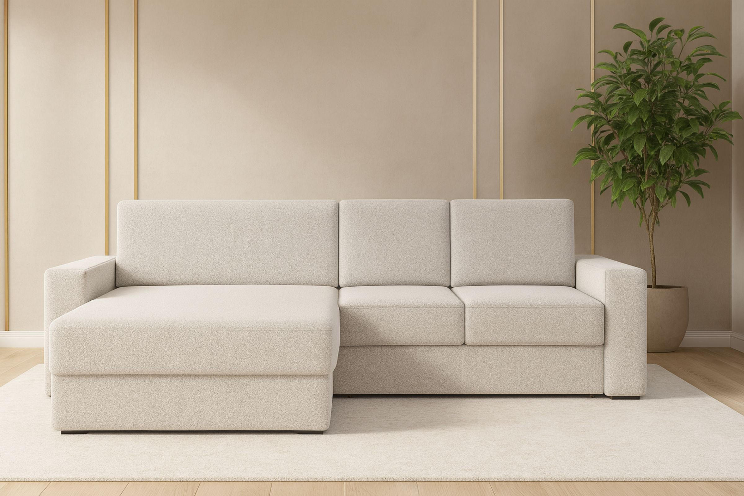 ECKSOFA TOCO XL 275/170 cm in Boucle Ecru links - Hellgrau, Holz/Holzwerkstoff (275/170cm) - Deine Möbel 24