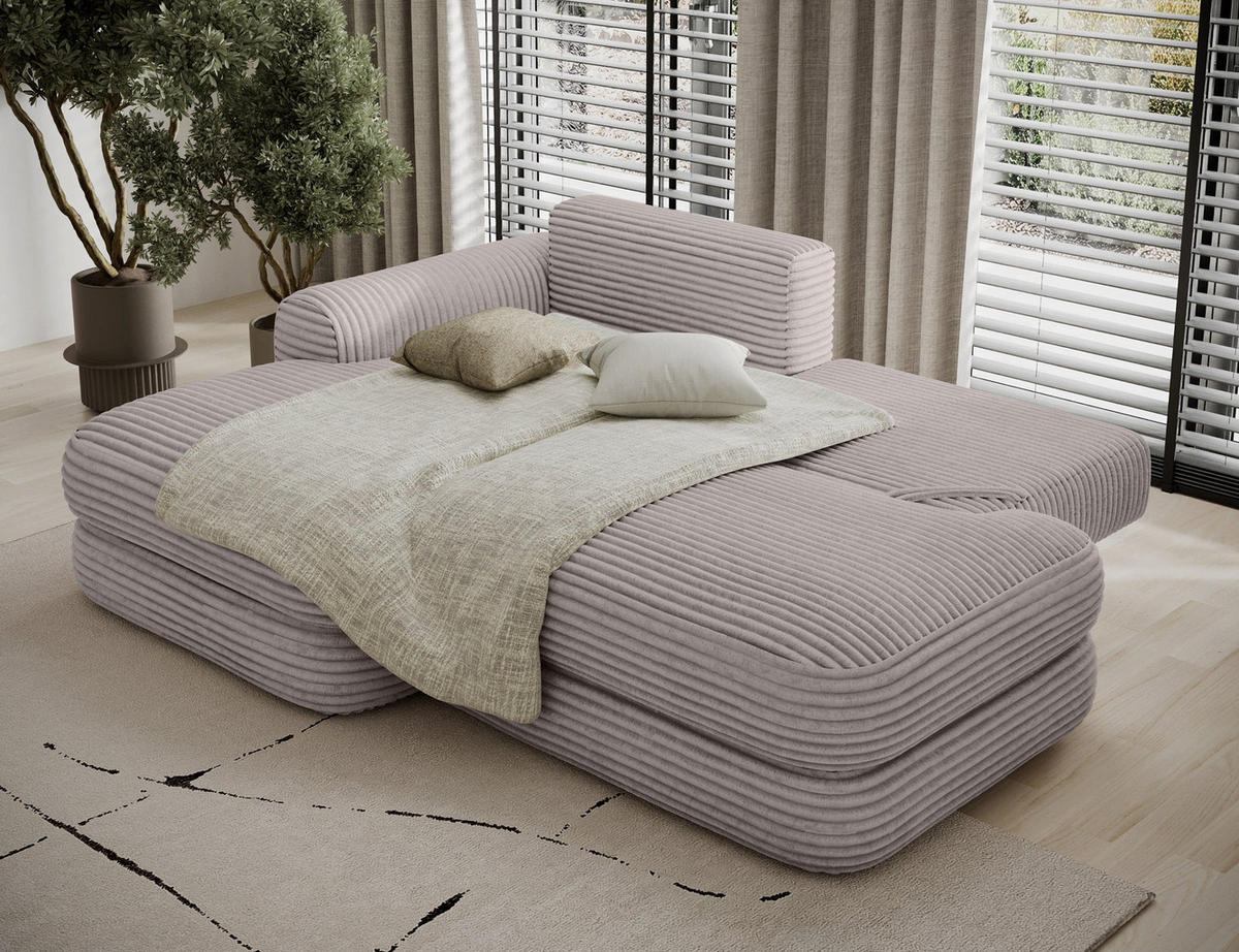 ECKSOFA RIPELI L-Form mit Schlaffunktion & Bettkasten – Modernes 3-Sitzer Sofa, Wellenfederung, 217 × 175 cm - Hellgrau/Schwarz, Kunststoff (217/175cm) - Wohnideebilder
