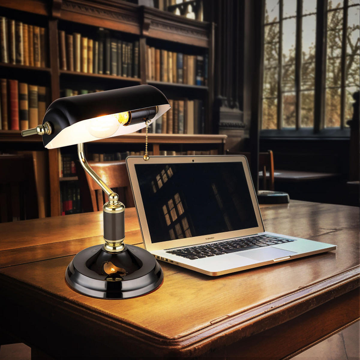 TISCHLEUCHTE Metall Anthrazit Antike Optik - Schwarz, Glas (26.5/18/34cm) - Globo Lighting