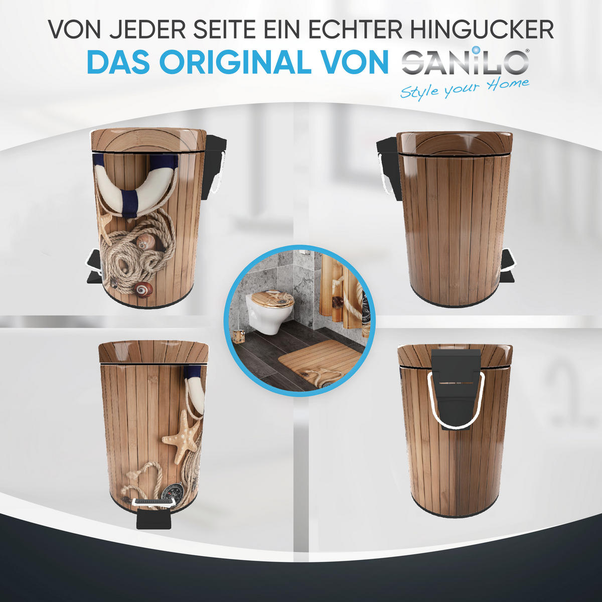 KOSMETIKEIMER Maritime - Beige/Dunkelblau, Kunststoff/Metall (17/25/25cm) - Sanilo