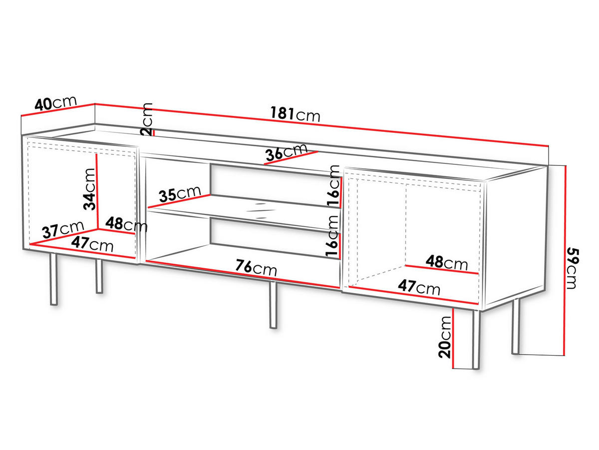 TV-LOWBOARD Lucca 180 2D EF - Schwarz/Weiß, Holz/Holzwerkstoff (181/59/40cm) - MIRJAN24