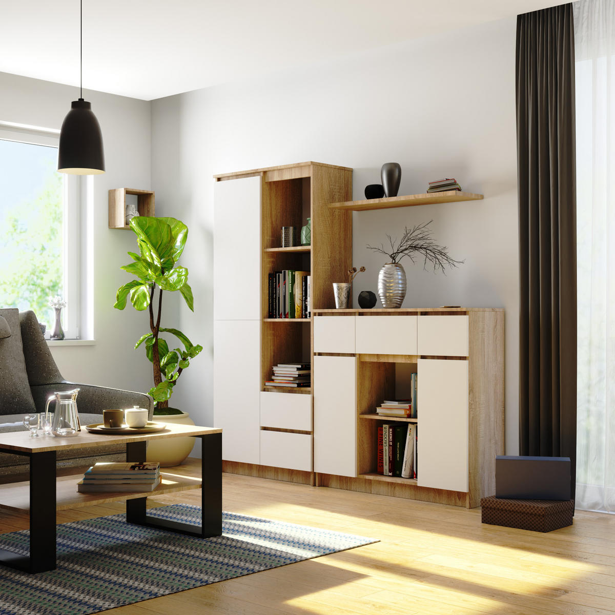 KOMMODE Sonoma Eiche, Weiß 35x101x98 cm - Weiß/Sonoma Eiche, Holzwerkstoff (101/98/35cm) - Akord