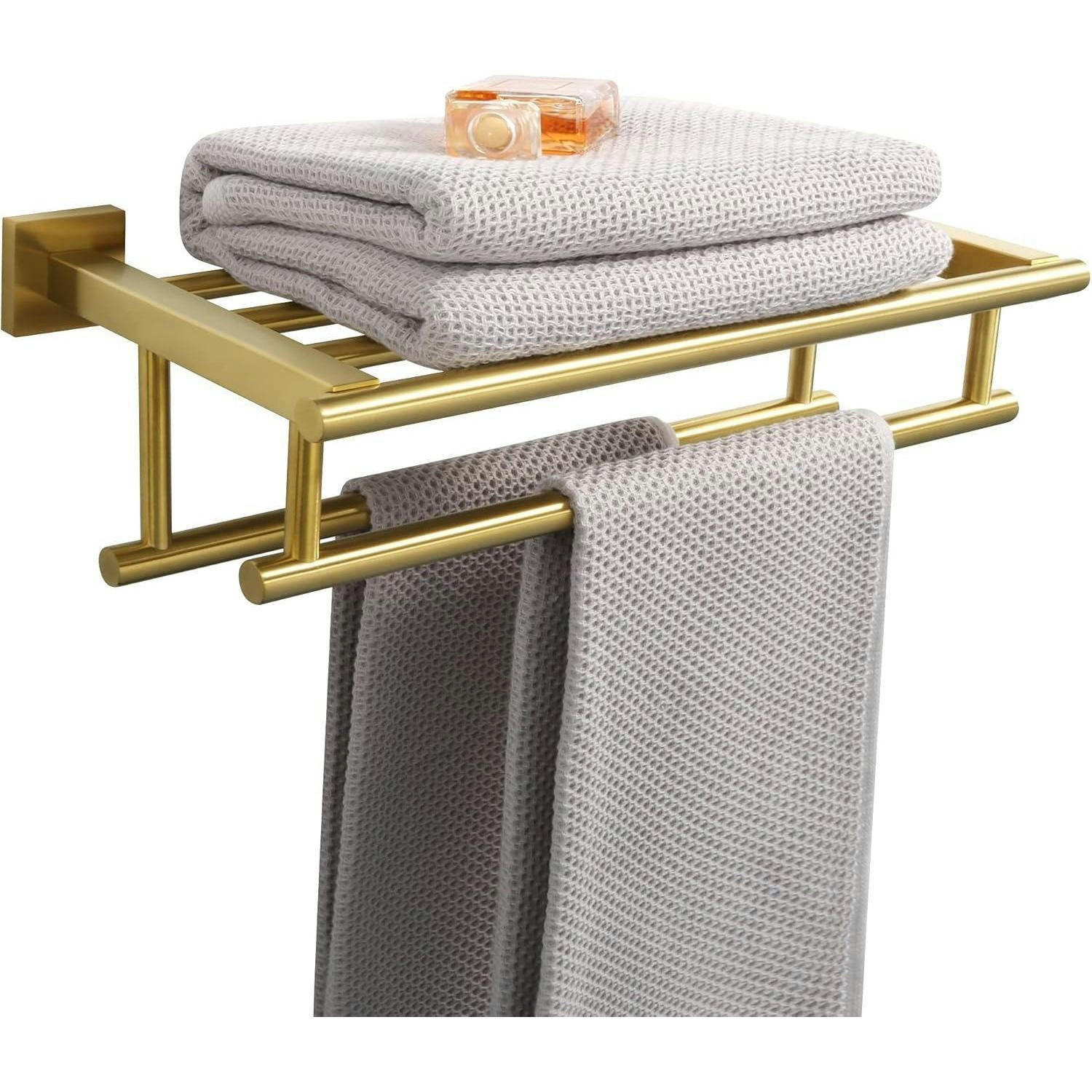 HANDTUCHHALTER Wand 40cm Edelstahl Gold mit Ablage - Goldfarben, Metall (20/13/40cm)