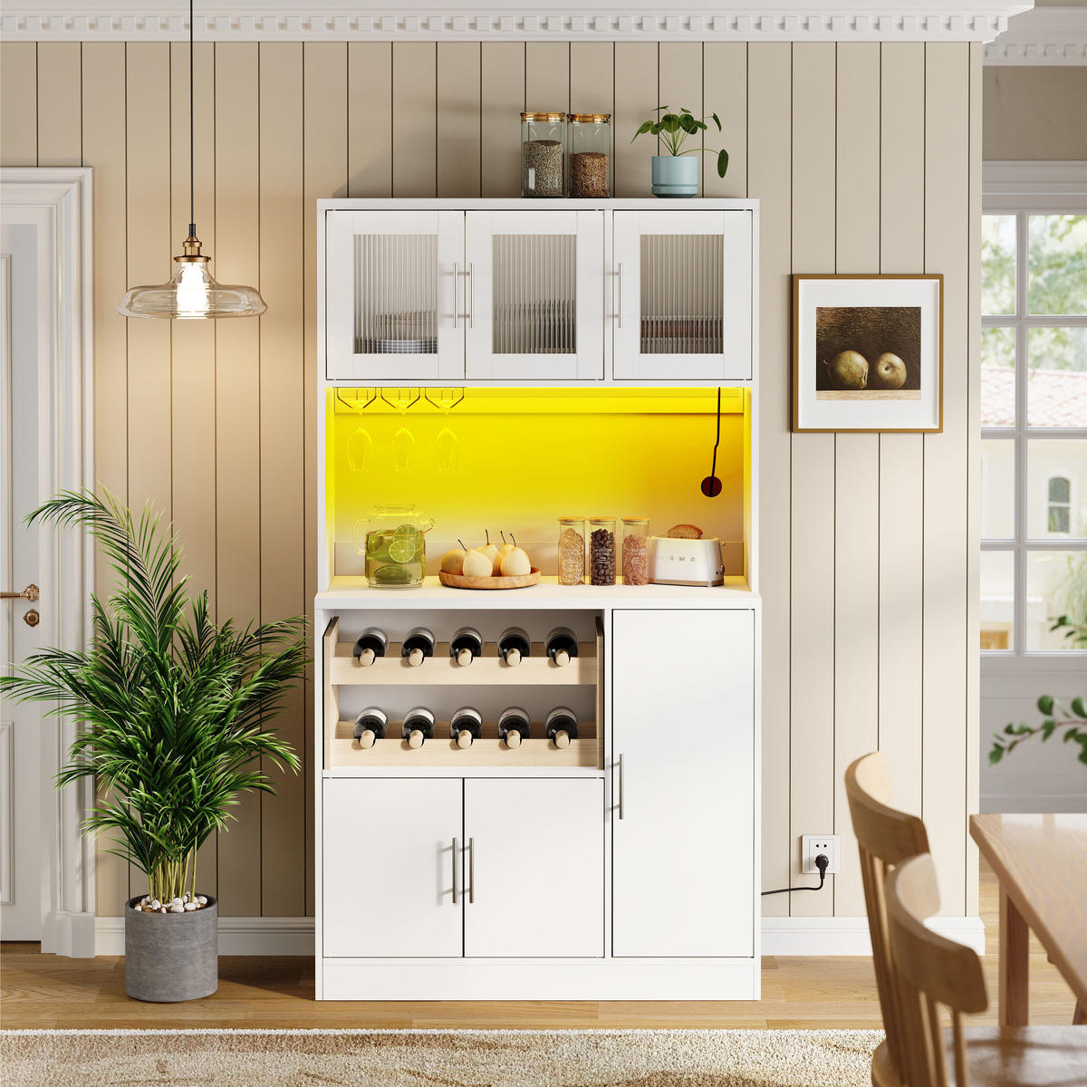 BUFFET 100/40/180 cm weiß aus MDF mit LED und Steckdose - Weiß, Holzwerkstoff (100/180/40cm) - OKWISH