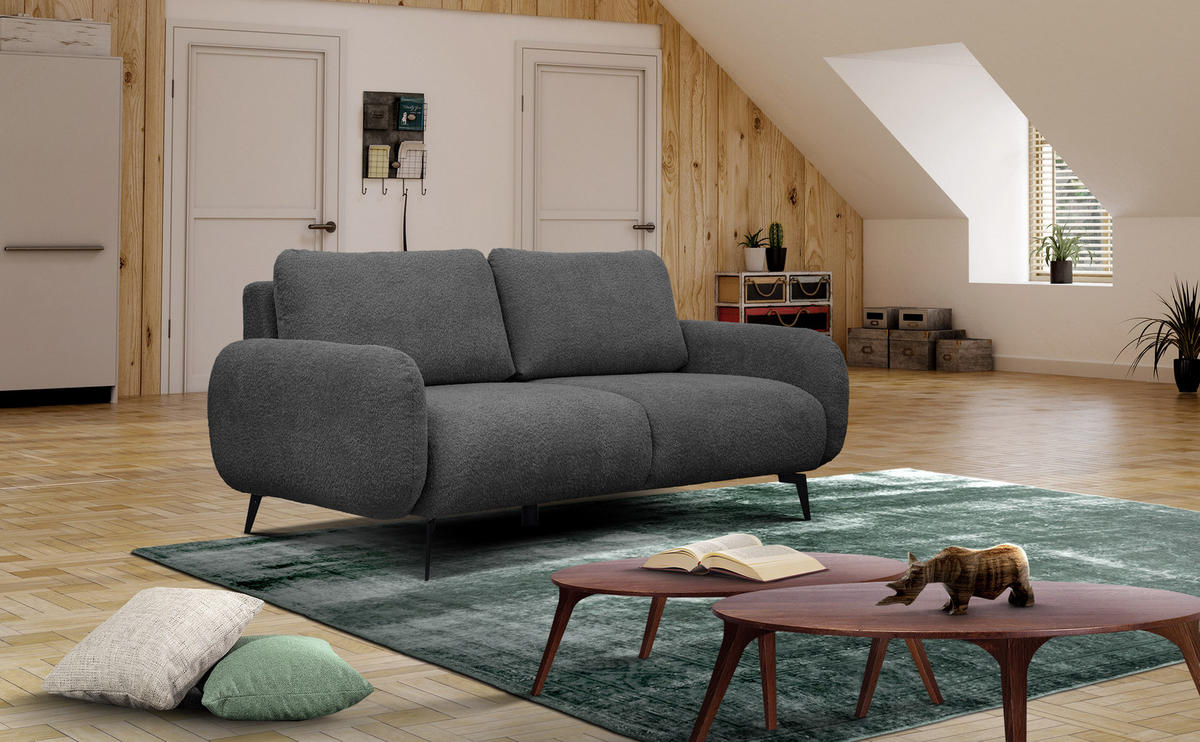 SOFA FEBE 3-Sitzer, dunkelgrau - Dunkelgrau/Schwarz, Holz/Textil (190/82/96cm) - Courtois Laville