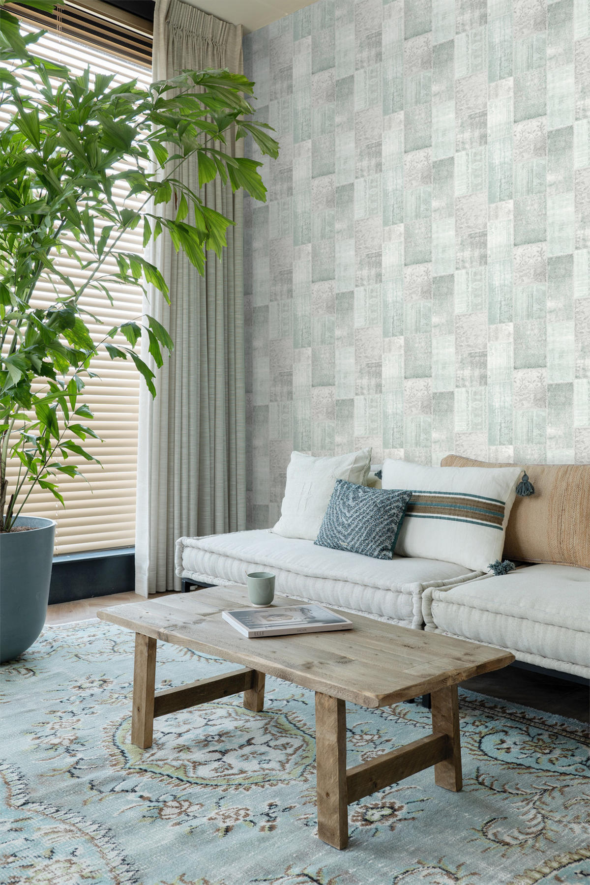 TAPETE orientalisches-Marrakech Kelim-Patchwork 53 cm x 10.05 m - Grün, Papier (53/1000cm) - ESTAhome
