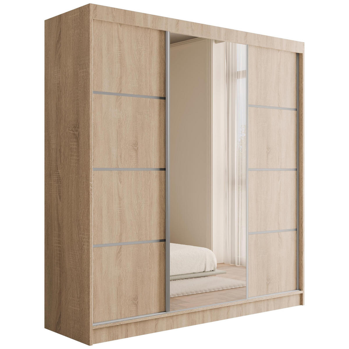 KLEIDERSCHRANK mit Spiegel V2-LOFTIA 215x200 cm Sonoma - Sonoma Eiche, Holzwerkstoff (200/215/61cm) - ALTDECOR