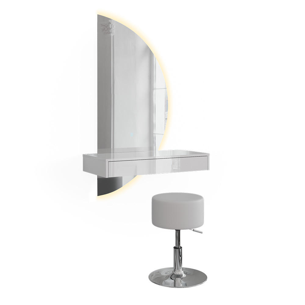 MASUTA DE TOALETA Sherry, Alb lucios ridicat, 81.4 cm cu oglinda LED si taburet