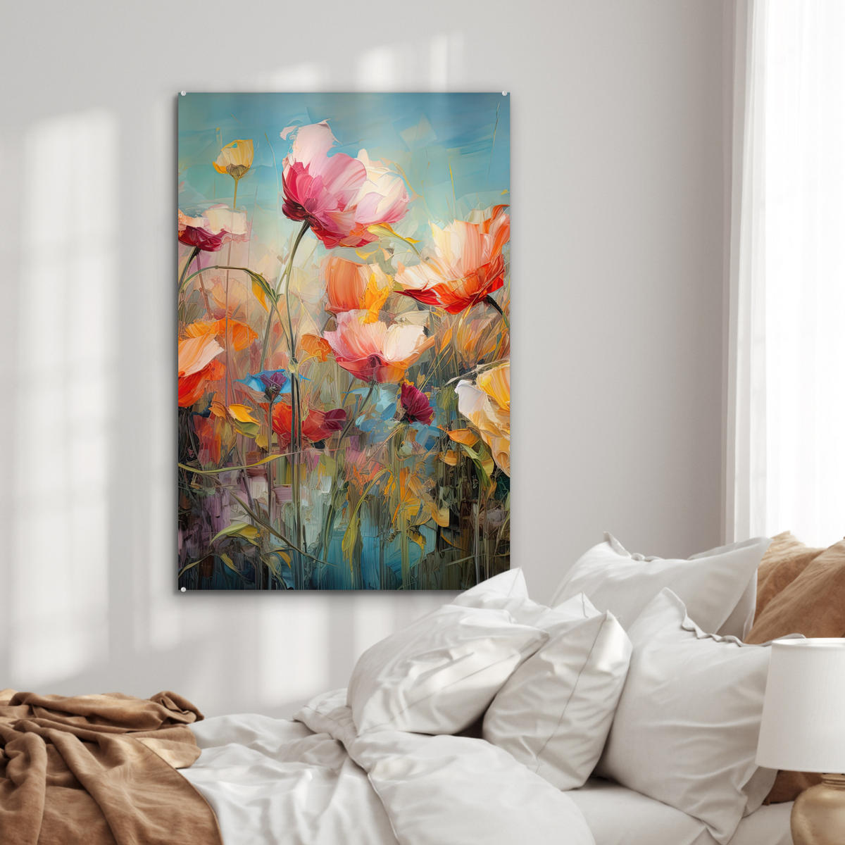 ACRYLGLASBILD Blumen - Aquarell - Kunst - Botanisch - Natur 60x90 cm - Orange, Glas (60/90cm) - MuchoWow